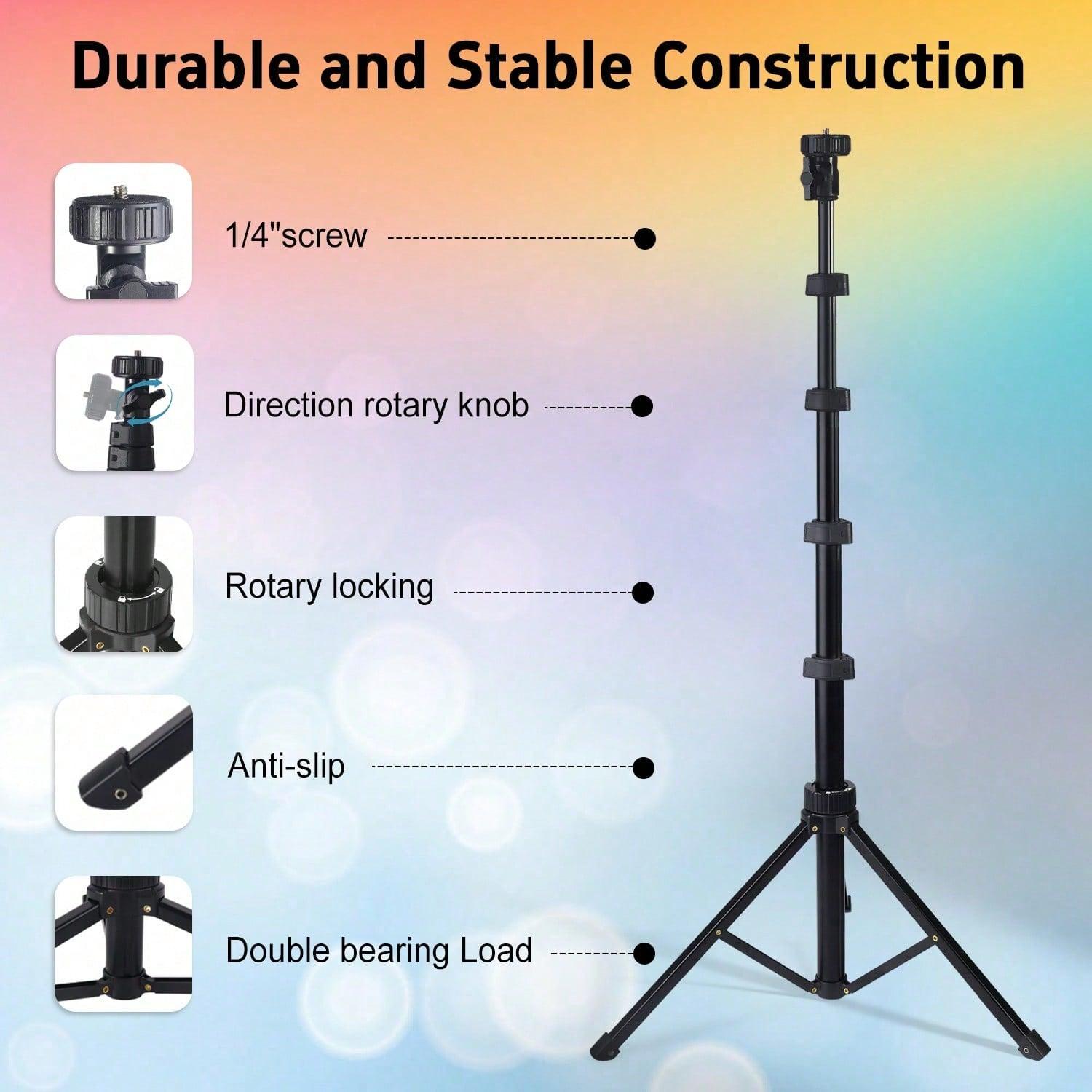 Adjustable LED Ring Light with 63-inch Tripod,10-inch RGB Fill Light ExtendableTripod, Sturdy, Durable, Easy to Store forMakeup/Live Stheaming/Photography Self-Portrait Light