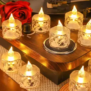 12 Packs of Crystal Candle Lights, Flashing Battery-Powered LED Small Round Candles for Weddings, Dining Tables, and Home Decoration