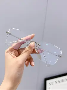 Fashionable Rimless Eyeglasses Frame, Stylish Metal Eyeglasses for Women & Men, Fashion Eyeglasses for Work, Daily Clothing Decor, Perfect for Student Daily Use
