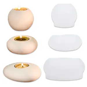 Tealight Candle Holder Resin Molds Silicone 3Pcs for Resin Plaster Cement Concrete Epoxy Moulds DIY Home Décor for Beginners Round Flat Round & Pebble Style