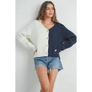 Two Tone V-neck Cardigan