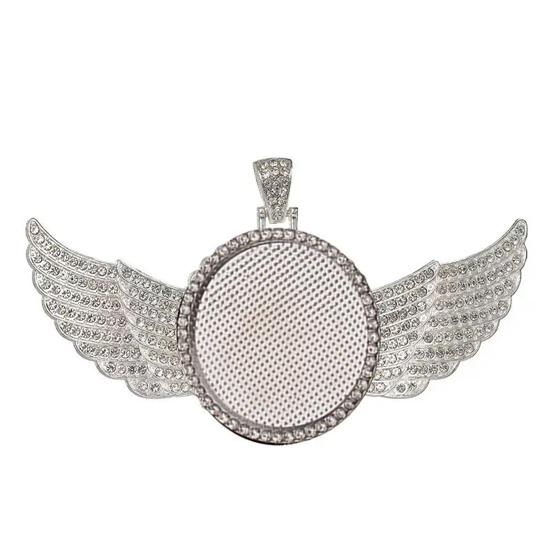 X459 15 silver round wing pendant empty
