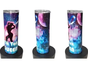 Tik Tok Queen (20oz Stainless Steel Skinny Tumbler with Push Top, Sliding Lid, and Reusable Straw)  Drinkware Washable Cup Portable