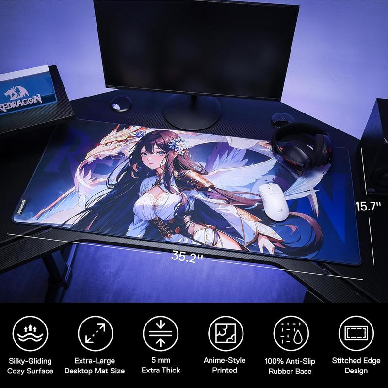 Redragon P046S Anime Gaming Mouse Pad - Smooth Lycra Surface, Anti-Slip Rubber Base, Spill-Resistant, Durable 5mm Thick Design, 13 x 10 inches, Gaming accessories, Dark Blue