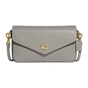 Coach Wyn 21 Multi-Slot Snap Closure Crossgrain Leather Shoulder Crossbody Bag for Women, Small, Gray