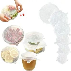 6 Sizes Silicone Stretch Lids and Seal Lids Reusable Elastic Heat-Resistant Bowl Covers for Food Storage Cups Bowls Jars Round Rectangle Container 6-Piece Set BPA-Free Leak-Proof