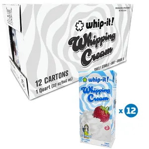 Whip-It! Whipping Cream Case of 12 – Premium, Ultra-Rich, Fluffy, Barista-Grade Heavy Cream for Desserts, Coffee, Cakes & More | Smooth & Stable Whip | Perfect for Home & Pro Kitchens
