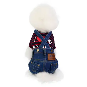 [1pc Fashionable Denim Jumpsuit] 1pc Stylish Denim Jumpsuit for Small and Medium Dogs - Fashionable Pet Clothing for All Seasons--Z Outfits