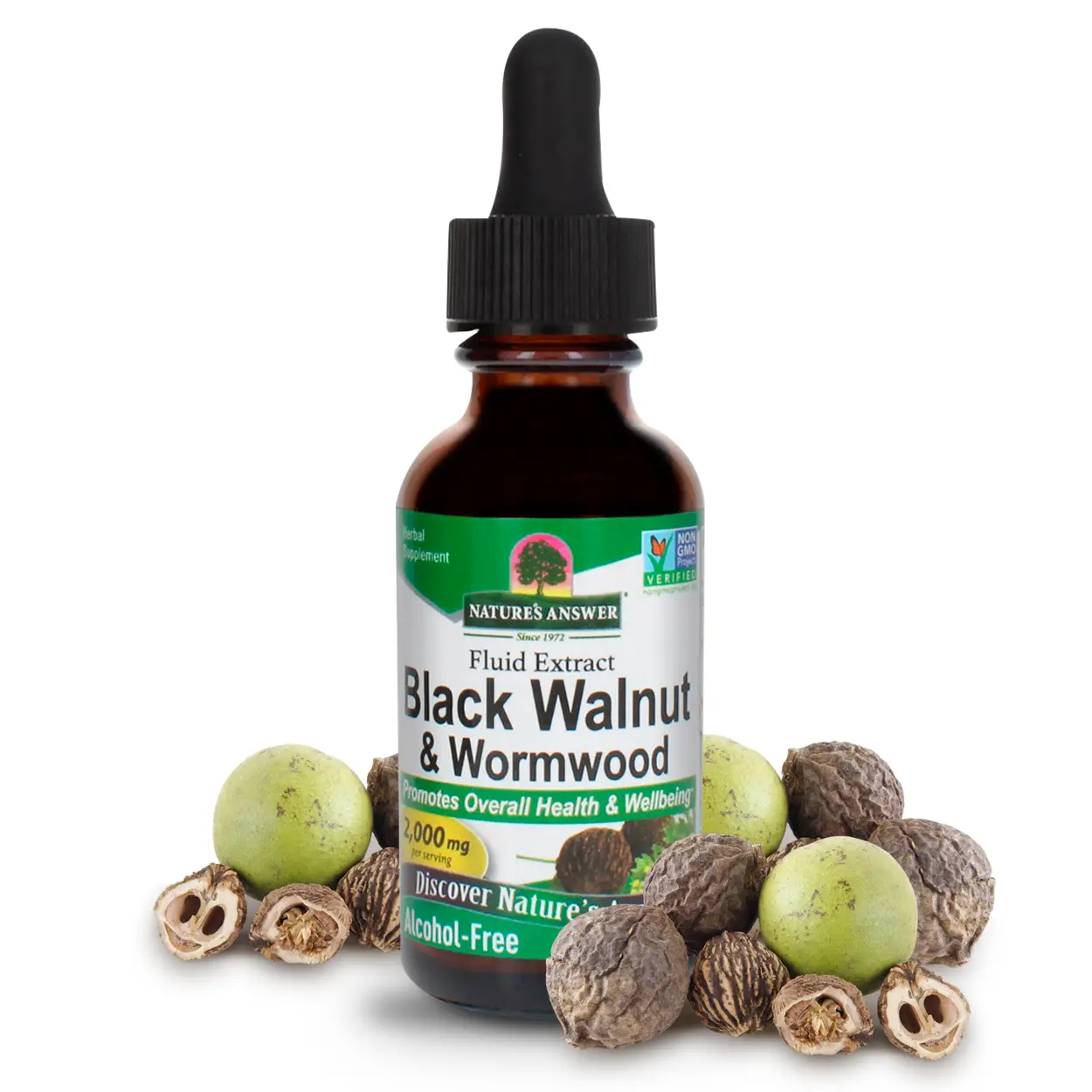 Natures Answer Alcohol-Free Black Walnut and Wormwood 1-Fluid Ounce 2000mg Extract | Supports Overall Health | Supports Detoxification | Gluten-Free |