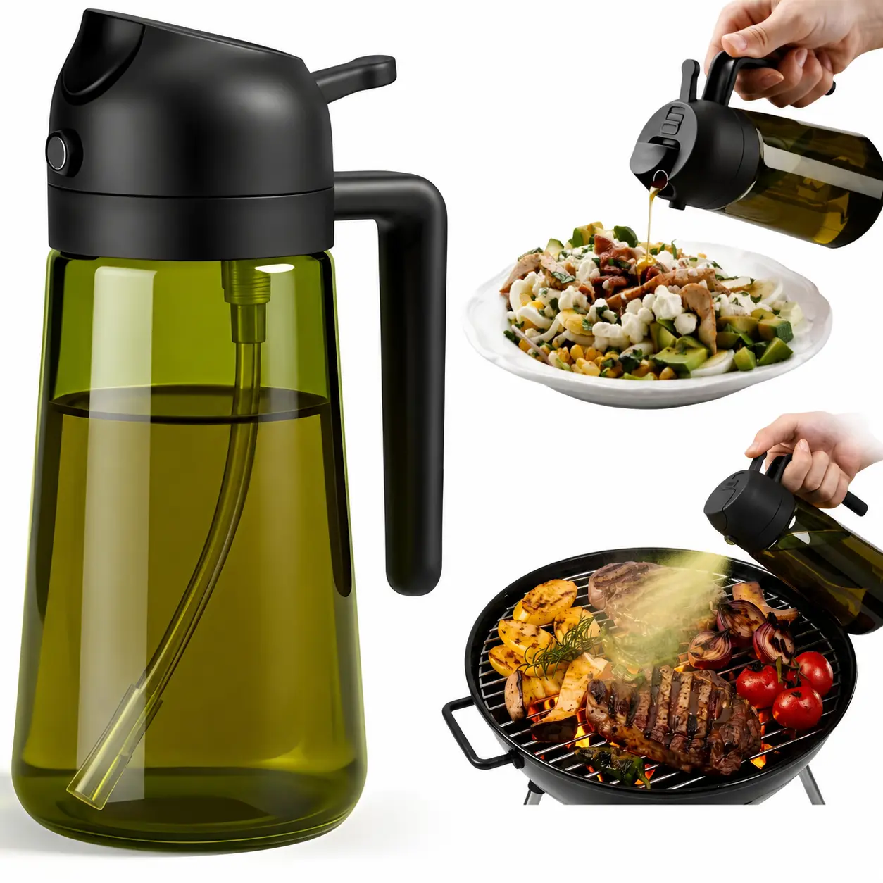 Set of 2 Dual-Purpose Olive Oil Sprayer Leak-Proof Dual-Function Oil Dispenser, Oil Sprayer for Cooking Sprayale Bottle Oil Dispenser for kitchen for Barbecue Roasting