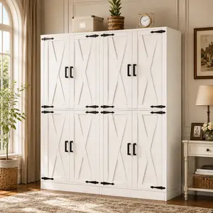 Homieasy 71" Tall Farmhouse Kitchen Pantry Cabinet, Bathroom Storage Cabinet with Barn Doors, Adjustable Shelves & Drawer Organizer, Versatile Tall Storage Cupboard for Dining Room, Bathroom, Utility Room