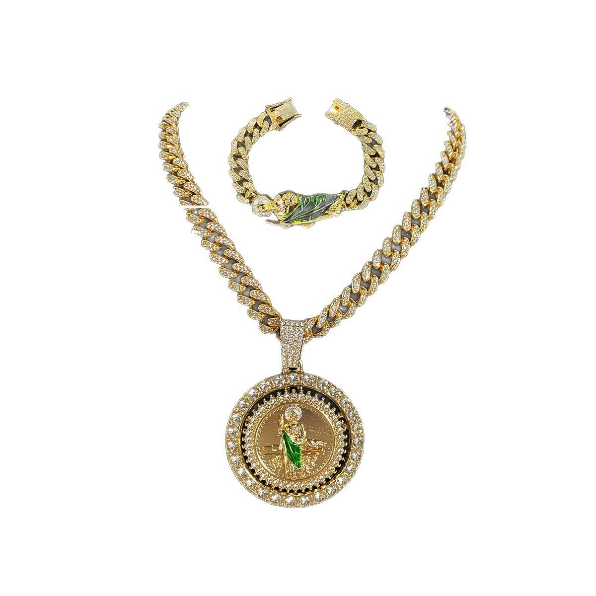 Faith-Inspired Accessory Set — The Perfect Holiday Gift — Unisex Rotating Religious Icon Pendant Necklace with Diamond Accents & Cuban Link Chain — Mother's Day Edition
