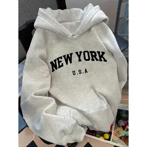 Teen Girls' Preppy Style Hoodie, Light Loose-Fit Spring & Fall Sweatshirt, Thick Fabric Casual Wear for School Season