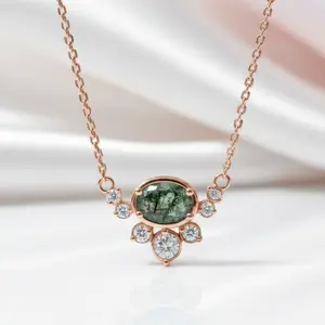 0.79 ctw Oval Cut Natural Moss Agate Necklace