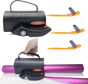 Christmas Wrapping Paper Cutter with Handle | Includes 3 Replaceable Blades | Safe & Easy Gift Wrap Roll Cutter for Paper & Kraft Paper