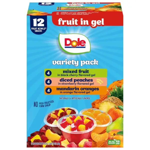 Diced Peaches, Mandarin Oranges, and Mixed Fruit in Gel Variety Pack - Dole Fruit Bowls Snacks - 4.3 oz Fruit Bowls - 12 Pack