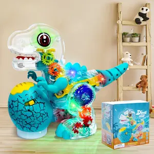 Electric T-Rex Roaring Dinosaur Toys,  Music Toys with LED Lights & Moving Wheels, Transparent Stem Sensory Gear Car Toys for Kids Entertainment, Gift for Boys Girls Birthday Party Christmas