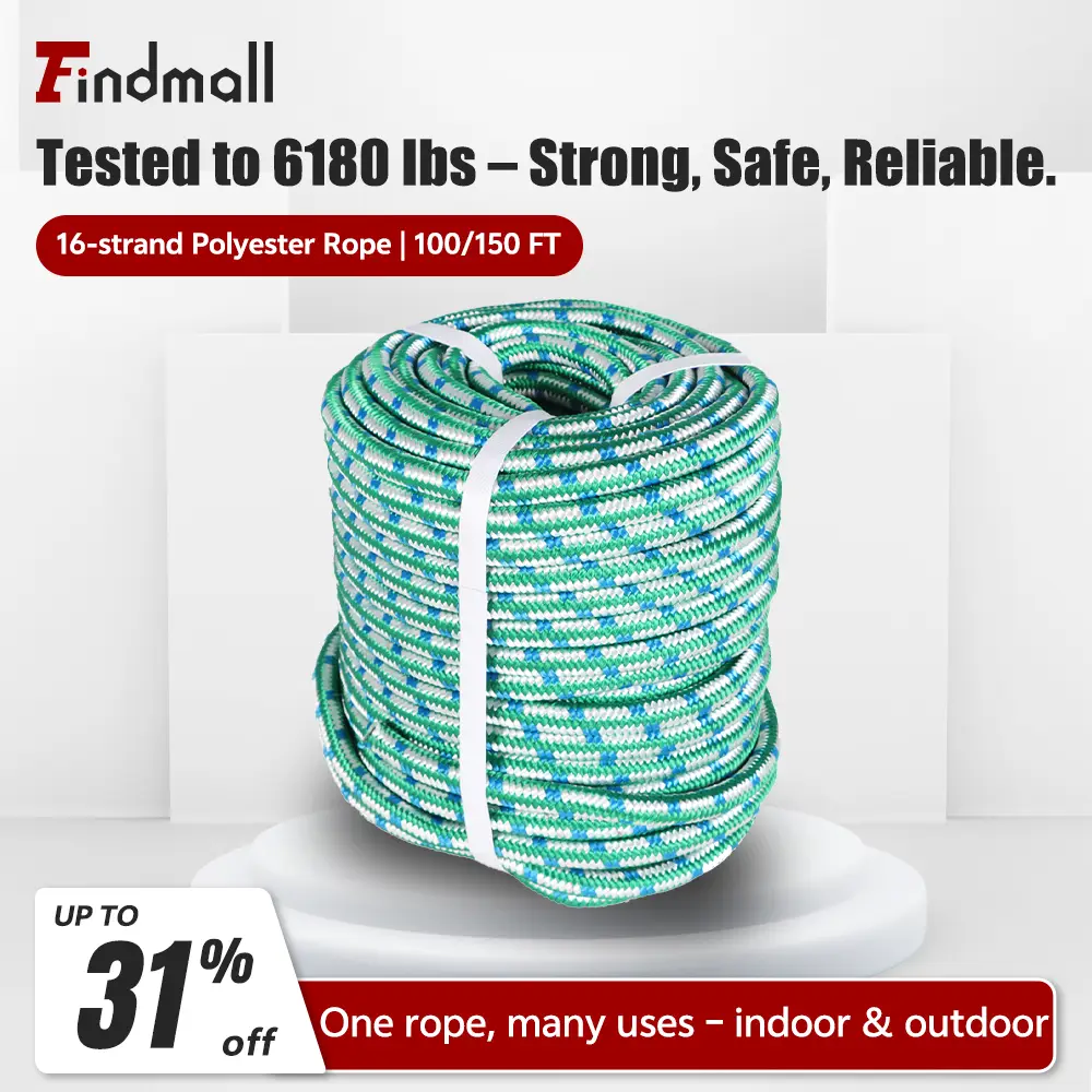 tools and gadgets for him findmall Outdoor use 1/2 Inch 16 Braid multifunctional Polyester Rope 100/ 150 FT Green White Blue/Red White Blue/ Blue Whit