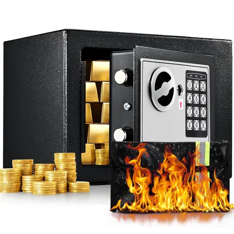 Steelite Electronic Safe - 0.23 Cubic Feet Corrosion-Resistant Reinforced Alloy Commercial & Office Safe, Digital Keypad, Lock/Unlock Code, Motion Sensor Light, Fireproof Stash Container, Key Lock, Burglary Protection, 6.5"x8.9"x4.3" for Home Office Use,