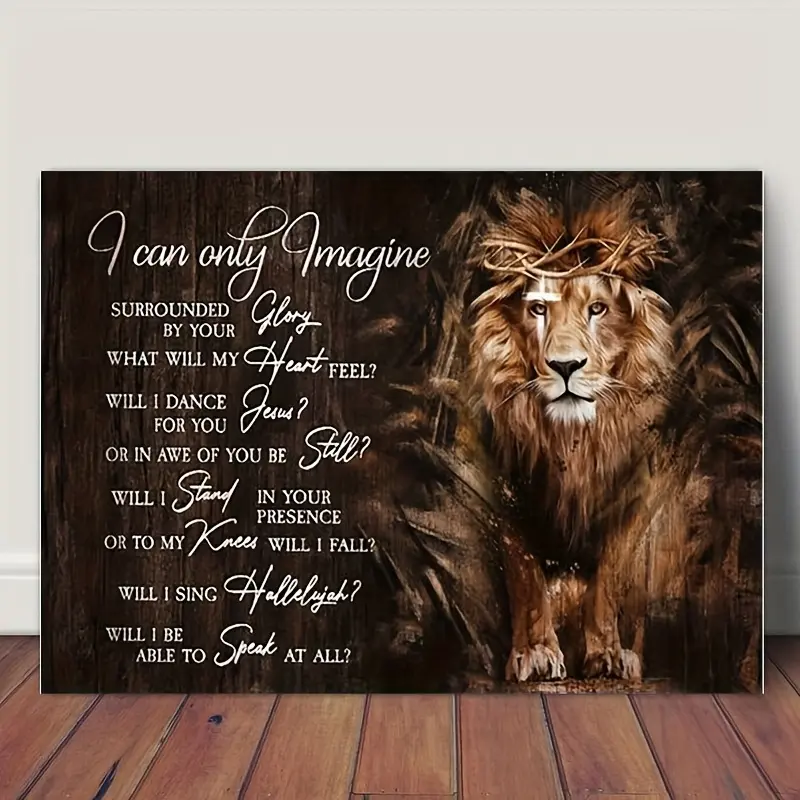A Wooden Frame Painting with Christian Themes, Including Lion, Jesus, Cross, and Dove, Inspirational Healing Image Suitable for Office and Living Room Decoration, Canvas Art with Inspirational Quotes, God is with Me Print, Already Framed and Ready to Hang