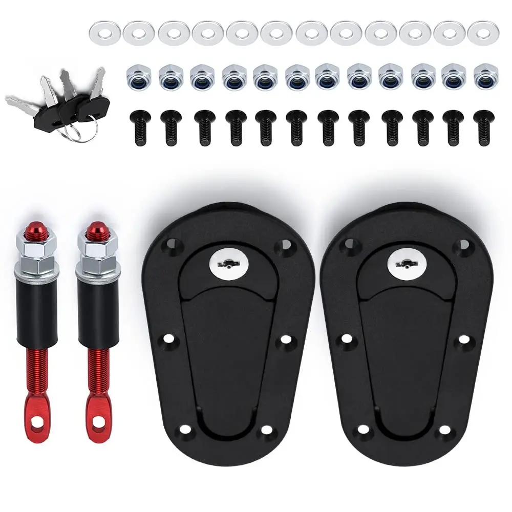 Hood Locking Latch Pin Kit, Universal Flush Engine Bonnet Quick Release Lock, Anti-Theft Hidden Racing Hood Latch for Car Modification, Black