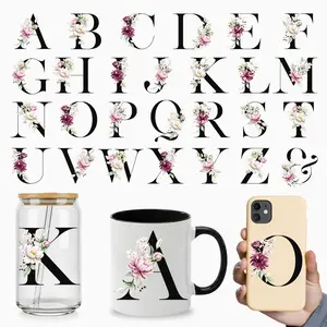 27pcs A-Z Letters & Floral UV DTF Transfer Stickers, Alphabet Stickers, Waterproof & Scratch-Resistant for Ceramics, 16oz Glassware, DIY Projects
