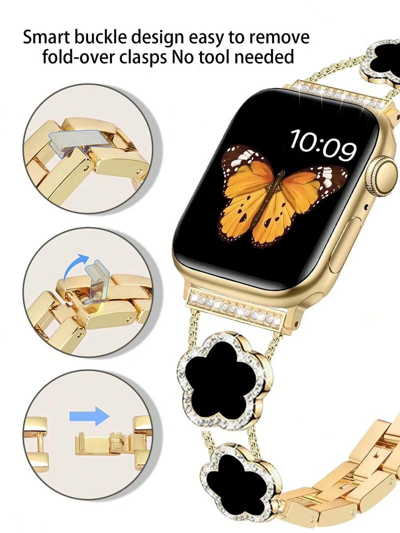 Nice Bling Metal Bracelet Link For Apple Watch Only Band Women Series 38-49mm Strap Gold Butterfly Design Small Big Dial