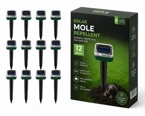 12 Pack Mole Repellent Gopher Repellent Solar Snake Repellent Ultrasonic Vole Gopher Repellent Sonic Waterproof Spikes Stakes for Garden Yard