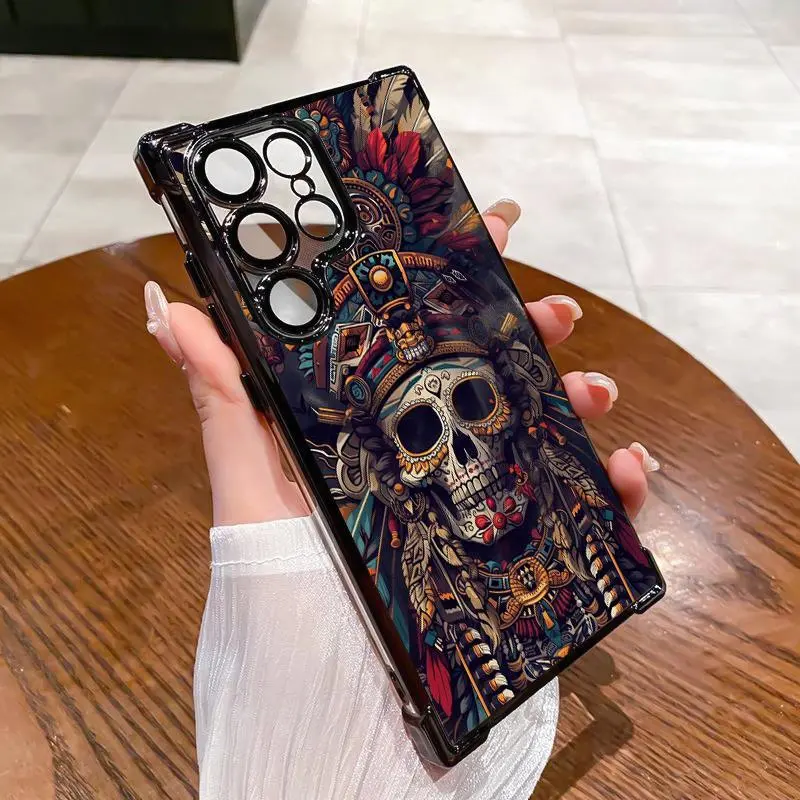 Premium Indian-inspired skull pattern Designed four corner Phone Cases For SAMSUNG GALAXY S22 S23 S24 S25 FE ULTRA PLUS Four Corners Cases 140-07