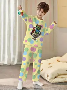 Boys' Minecraft Home Set, Digital Print Long Sleeve Sleepwear & Extended Pants, Fireproof Fabric, Casual Comfortable Soft Pajamas