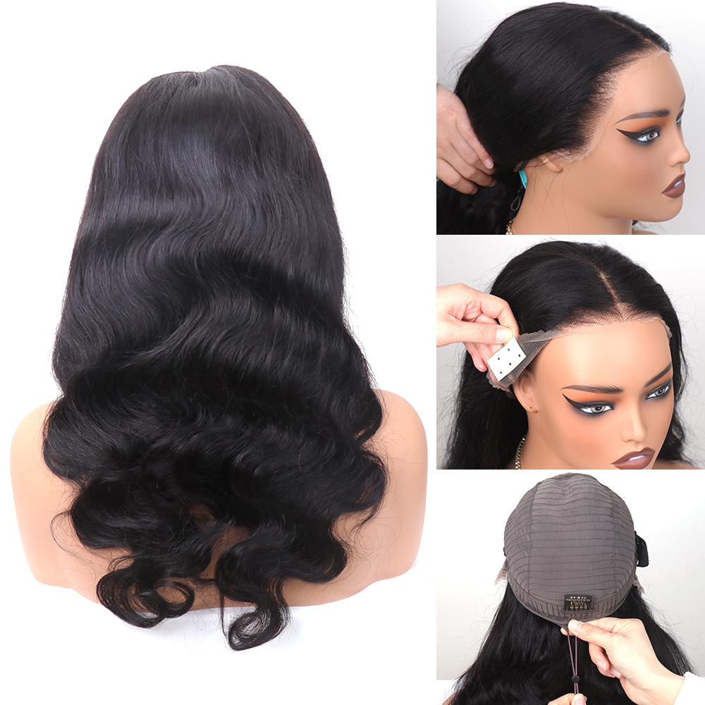 【Drawstring Wigs】Bling Hair 13x6 Glueless Lace Frontal Wigs Pre Cut Lace Ear to Ear HD Transparent Lace Skin Melted Brazilian Body Wave/Deep Wave Human Hair Wigs 180% Density Glueless Ready to Wear Wigs For Women