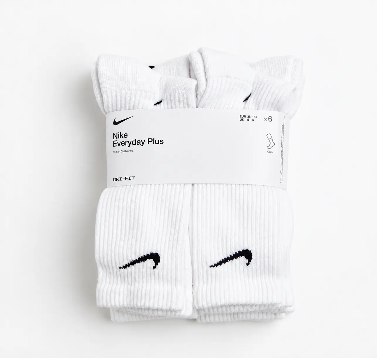 Nike Everyday Plus Cushioned Dri-FIT Crew Socks | 6-Pack | White |  Men’s 8-12