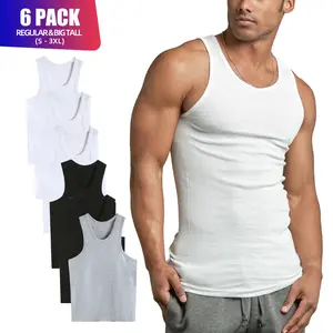 6 Pack Men's A-Shirts 100% Cotton Ribbed Underwear Tank Top Solid Casual Menswear S-3XL Regular Big & Tall Workout Breathable Sleeveless Plain Classic