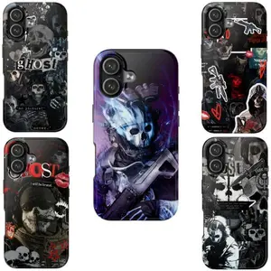 Call of Duty Ghost Phone Case, Tactical CoD Design, TPU Soft Back + Hard Tough Shockproof Protective Cover, Compatible with iPhone 11-17 Pro Max/Plus and Samsung Galaxy S23-25