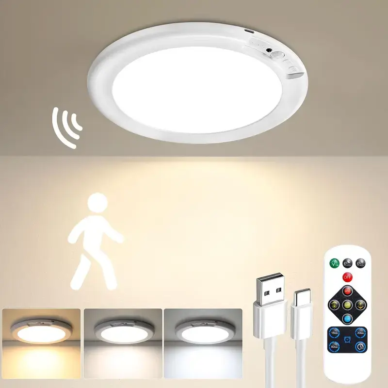 Rechargeable Motion Sensor Ceiling Light with Remote - Wireless Ceiling Light Battery Powered for Closet Shower Stairs Shed Hallway Porch Patio ect christmas surprise Decorations Nightlight,back to school,back to school haul