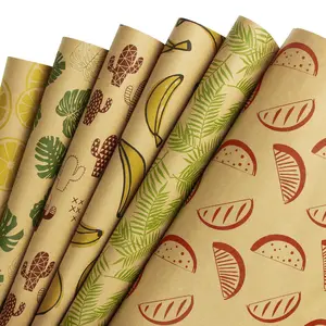 6 Sheets Kraft Paper Gift Wrapping Paper, Tropical and Fruit Patterns, Monstera, Banana, Cactus, Fern, Watermelon, Lemon, 44.5x70cm, Birthday, Wedding, Home Use