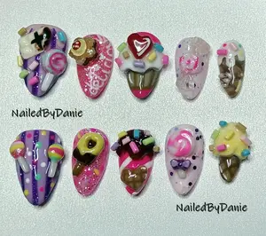 NailedByDanie Handmade 3D Candy Nail Art Decorations - Vibrant, Playful Designs Including Chocolate, Lollipops, Ice Cream, Cupcakes