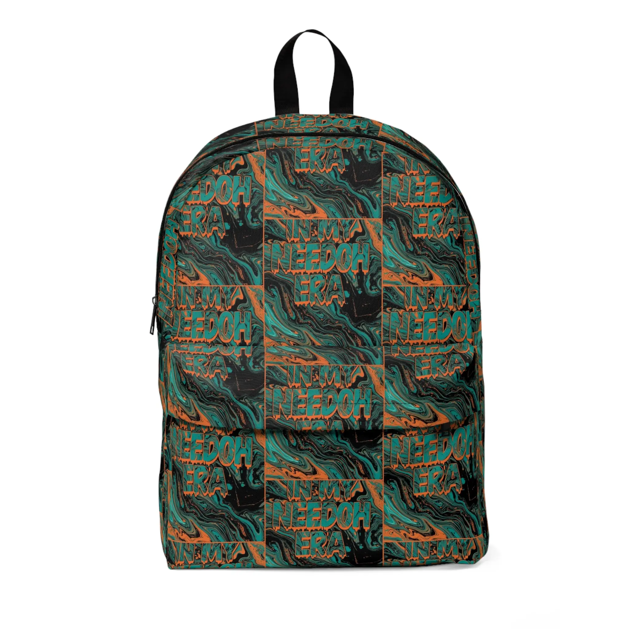 Streetwear Casual Freedom Graffiti Backpack - Teal Amber Marble Print, Durable Zipper Functional Bag
