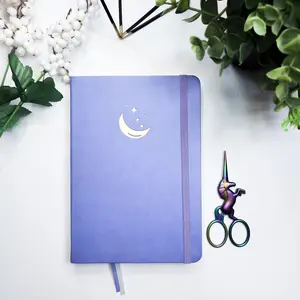 Purple Moon And Stars - A5 Dot Grid Vegan Leather Journal