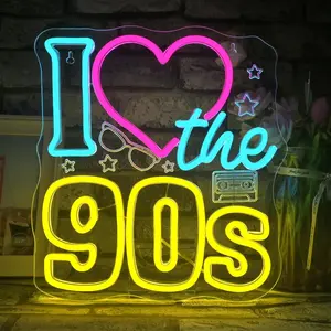 Adjustable Neon Light Sign, Retro 90s LED Wall Decor, Colorful Neon Logo for Parties, Bars, Homes, Vintage Background Decoration
