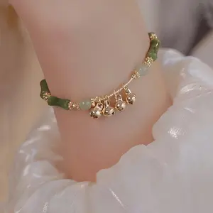 Flash & Finesse 1pc Chinese Style Bamboo Bell Charm Bracelet Faux Jade Glass Beads Women's All-Season Fashion Bracelet Festival Gift