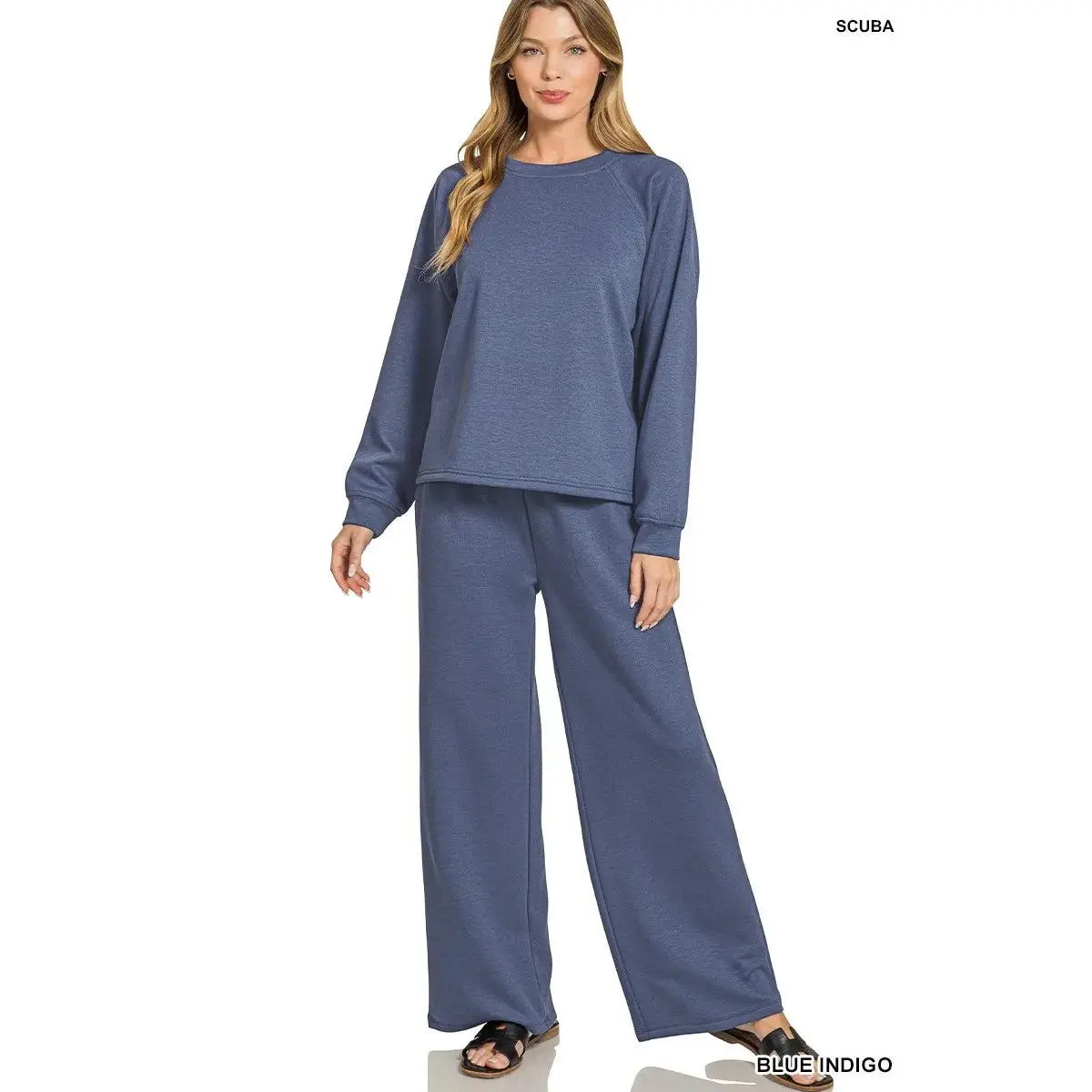 Zenana Scuba Crewneck Sweatshirt and Pants Set