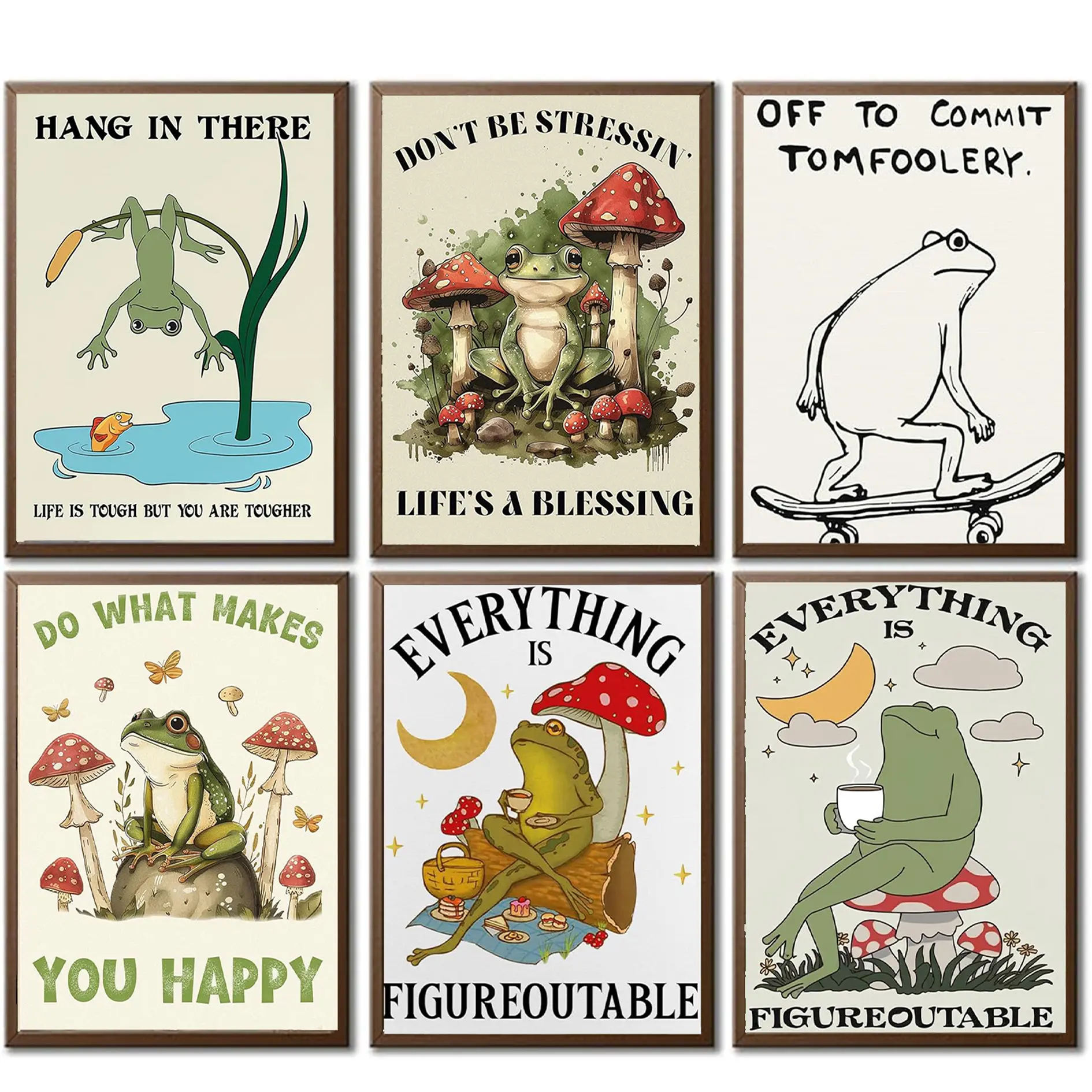 Frog Coffee Funny Quote Canvas Wall Art Print Inspirational Affirmation for Office Home Mental Health Posters
