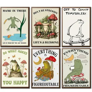 Frog Coffee Funny Quote Canvas Wall Art Print Inspirational Affirmation for Office Home Mental Health Posters