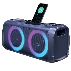Dual 6.5” Bluetooth Portable Speaker With Phone Holder Shoulder Strap LED Circle Party Lights PA Speaker