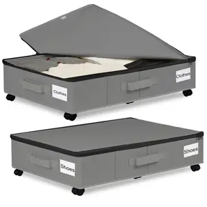 Folding Wheeled Dust Storage Box, Large Size, Mobile Shelf Under The Bed, Pulley Clothing Storage Box, Finishing Box
