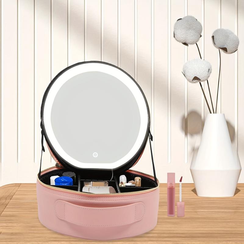Makeup Bag Cosmetic Case Round Cosmetic Case Portable Travel Makeup Train Case Beauty Box, Cosmetic Case With Mirror With Light, Adjustable Dividers Brush Pouch Makeup Bag Cosmetic Case Round Cosmetic Case Portable Travel Makeup Train Case Beauty Box, Cosmetic Case With Mirror With Light, Adjustable Dividers Brush Pouch
