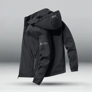 Men's Spring/Autumn Sports Outdoor College Style Work Jacket, Windproof, Lightweight, Hooded, Zipper Pockets, Suitable for Everyday Wear Athletic Outerwear