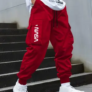 Men's Letter Print Flap Pocket Cuffed Cargo Pants, Regular Fit Casual Street Fashion Drawstring Waist Trousers for Outdoor Wear, Work Pants Men, Men's Bottoms for All Seasons, Leg Joggers, Streetwear Joggers, Workout Joggers, Casual Chic Trousers