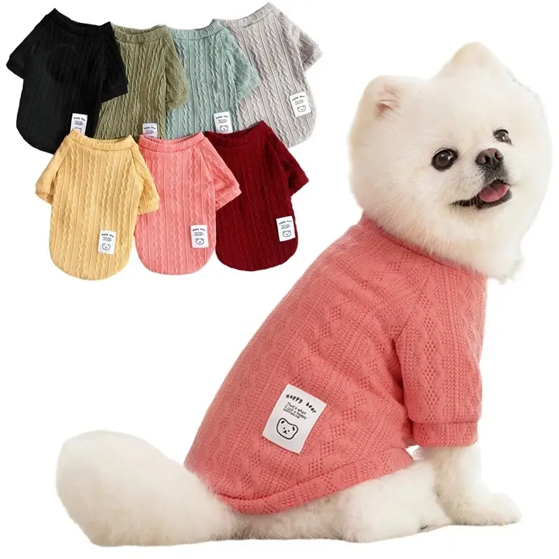 Comfortable Winter Knitted Sweater for Cats & Dogs, Cable-Knit Pet Sweater with Bear Buckle, Soft Warm Puppy Sweater for Small & Medium Poodle Puppies and Other Pets, 4 Colors